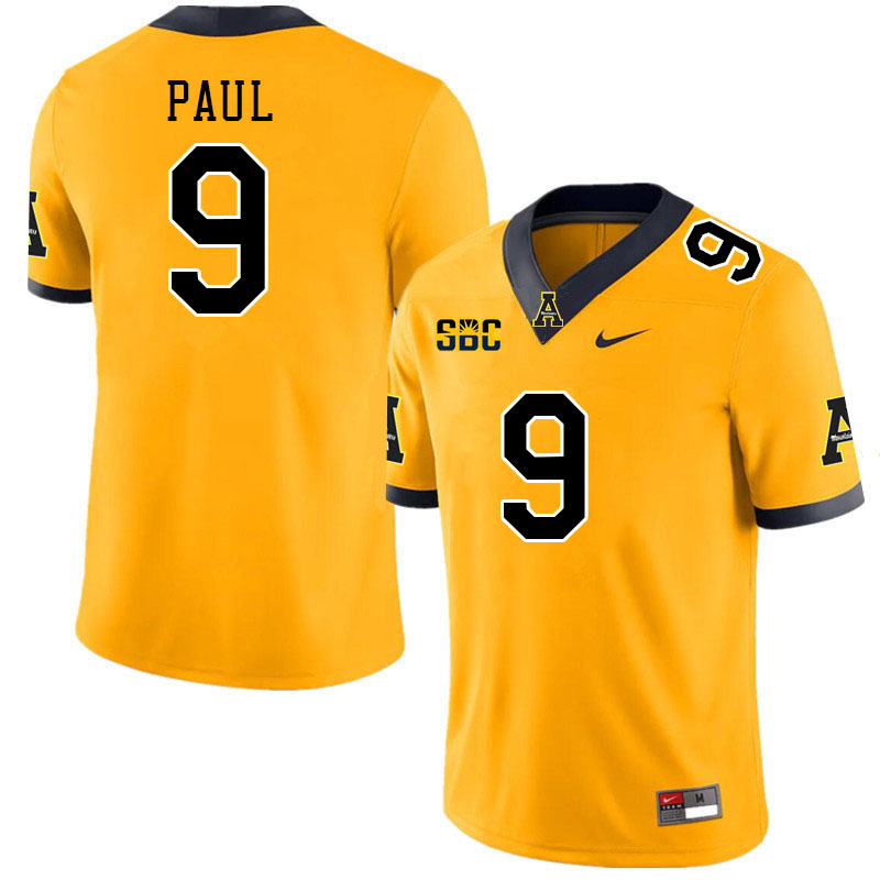 Men #9 Jarrett Paul Appalachian State Mountaineers College Football Jerseys Stitched Sale-Gold